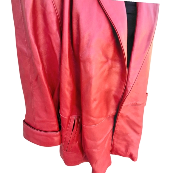 Koslow's Red Leather Open-Front Over-Sized Jacket Coat Women Size Small-Medium - Picture 6 of 16